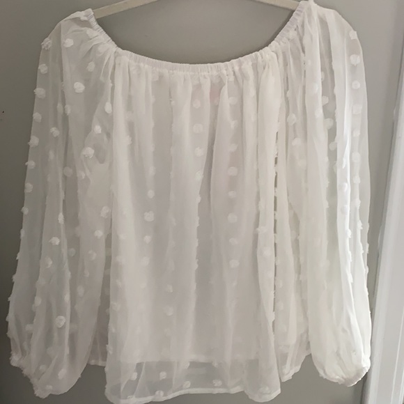 White Polka Dot Off The Shoulder Top - Picture 3 of 5